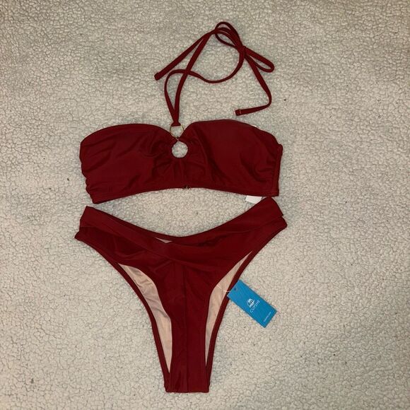 Cupshe Women’s Swim Bikini Set Rust Red Orange Size Medium NWT - Picture 1 of 7